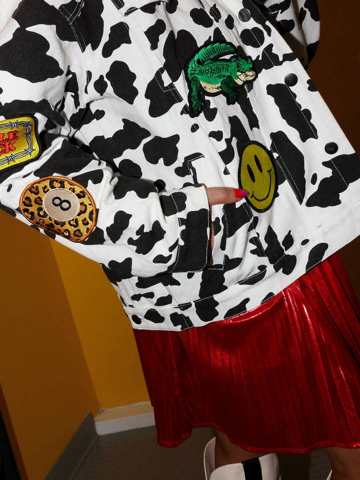 Burnt Toast - Wholesale Denim jacket – Women's - **PRE-ORDER: ships by 11/17** Burnt Toast Mayhem Patch Cow Denim Jacket17