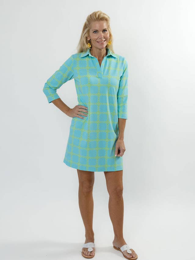 Polo-Kleid mit 3/4-Ärmeln - Medaillon-Kette Blau/Grün für den Großhandel von sailor-sailor
