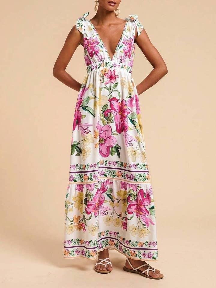 Rosa Clothing - Wholesale Dress - Women's - straps shoulder Tropical Floral print resort maxi dress21