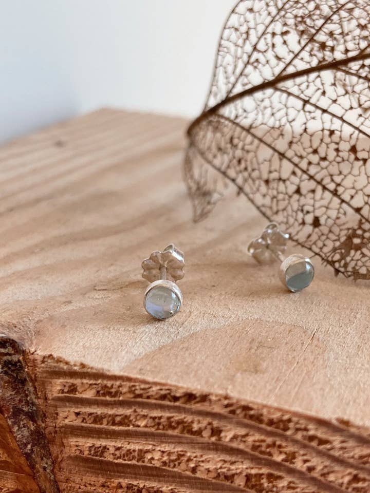 Birthstone Stud Earrings; Gemstone Stud Earrings; Opal; Moonstone; Labradorite; Citrine; Topaz; Mothersday; 4mm Gemstone; Dainty Earrings; for wholesale by AVA Handmade Jewelry