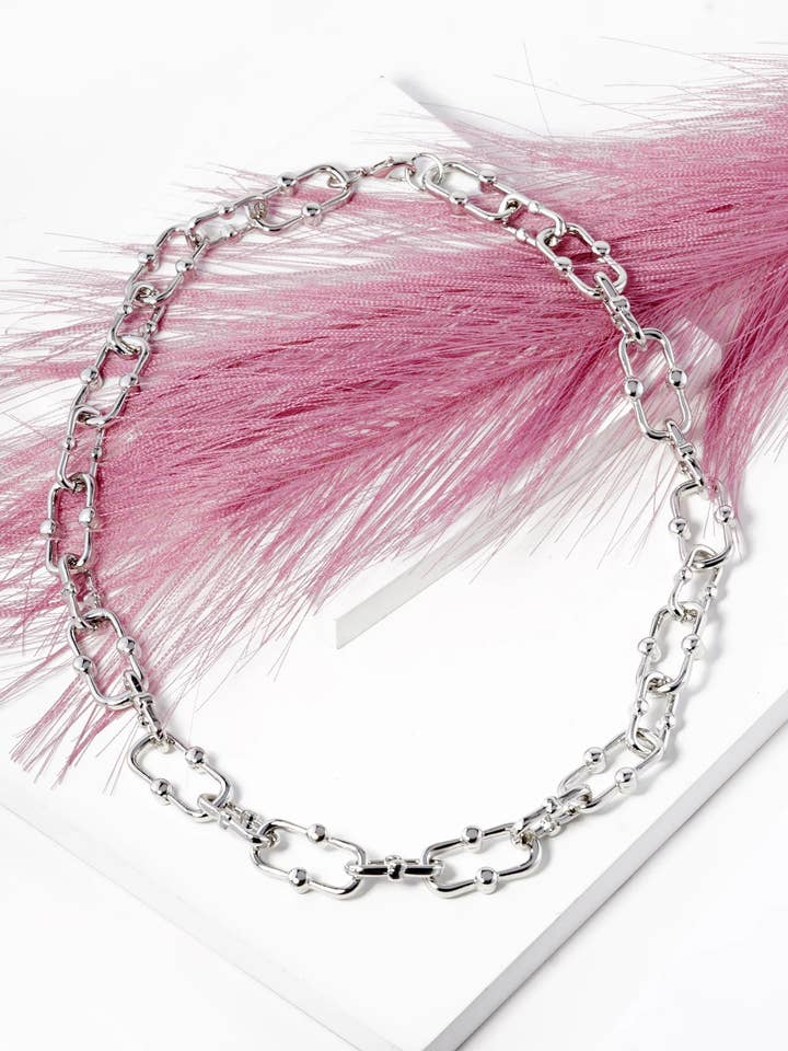 White Gold Dipped 18 Inch Brass Link Chain Necklace for wholesale by Wild Honey