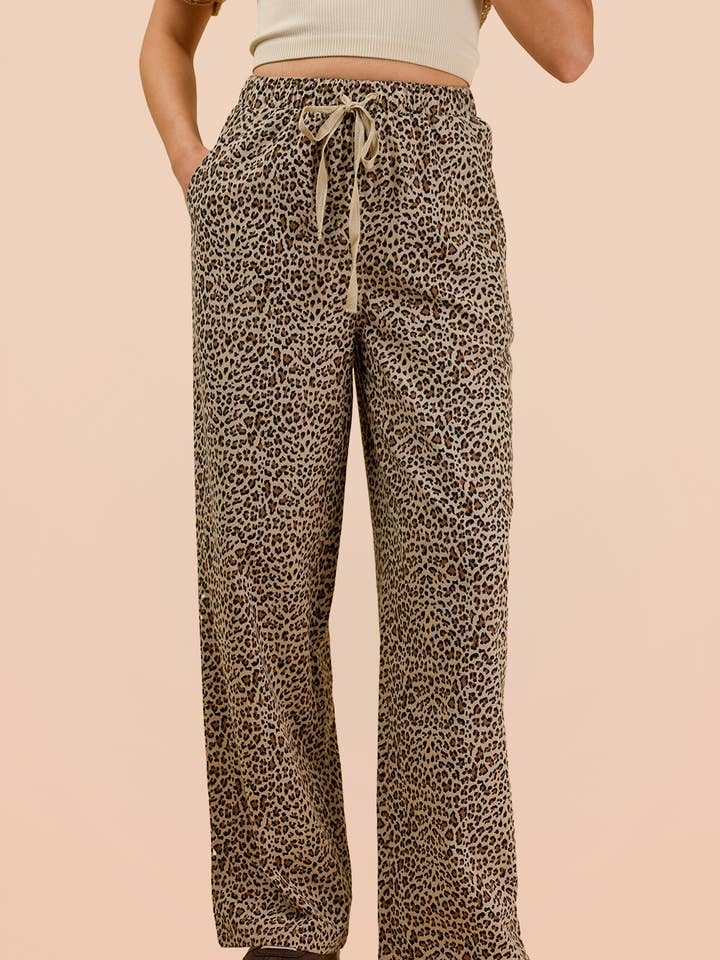 NP70768-Calças Largas de Linho com Estampa Animal por atacado de VERY J