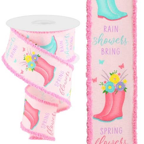 Waterman's Loft Inc. – wholesale Ribbon – Gift wrapping – 2.5"X10YD RAINBOOT/FLORAL ROYAL W/DRIFT PNK/YLW/BLU/LAV/GRN (P)