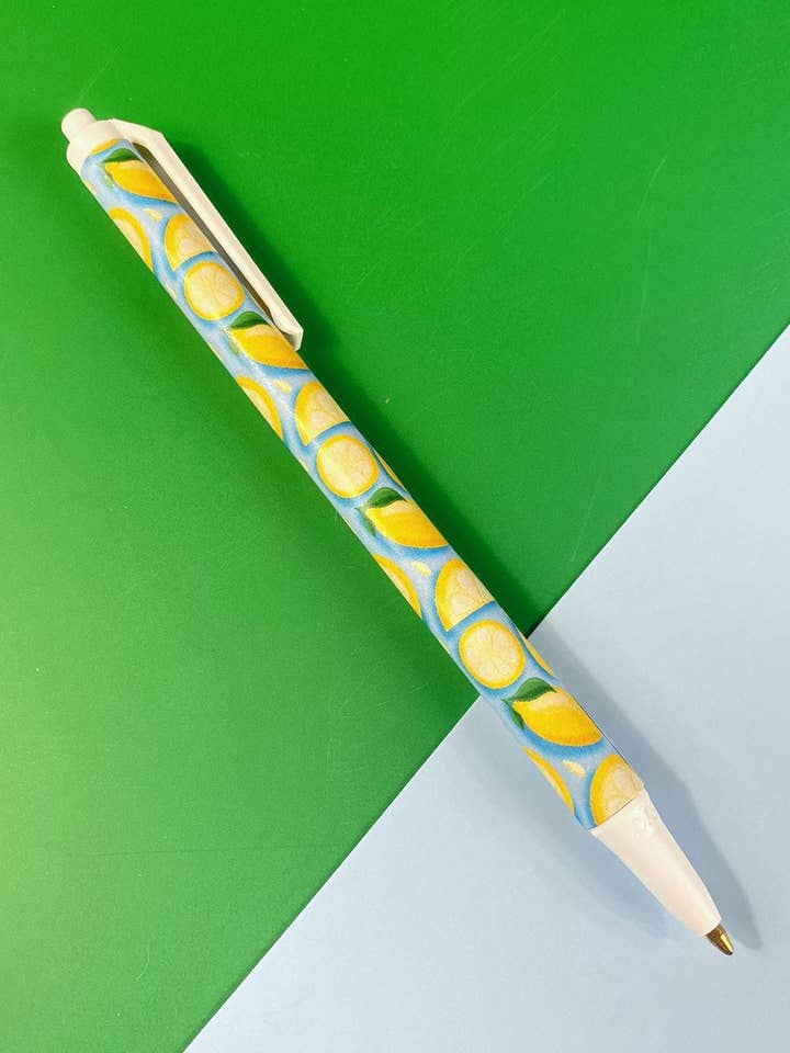 Citron Squeezy Frukt Print Mönster Infällbar Svart Bläckpenna för wholesale av Made Line Designs