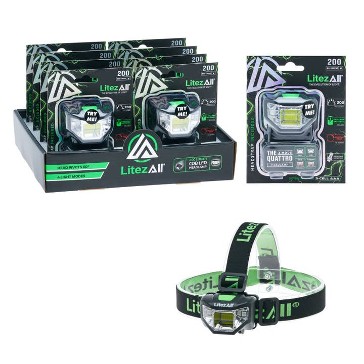 LitezAll - Wholesale Flashlight - LitezAll Quattro 4 Mode LED Head Lamp