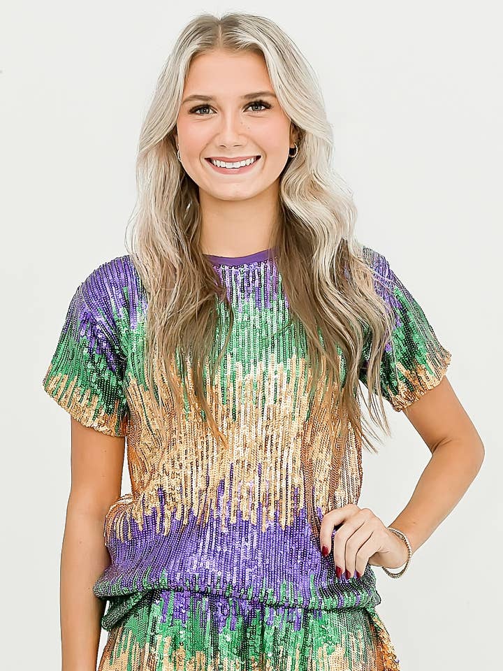 Mix Mardi Gras Sequin Adult Tee for wholesale by Belle Cher