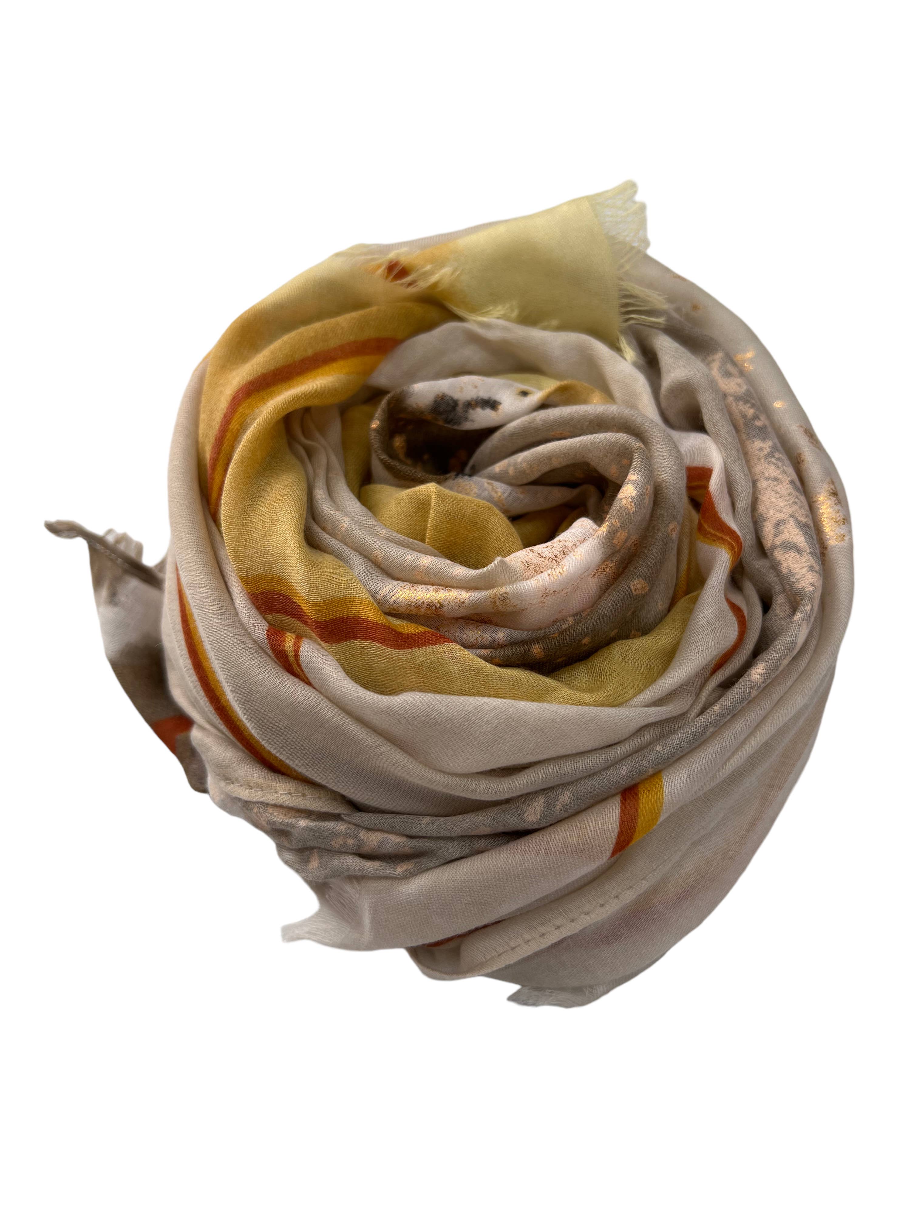 London Scarves – wholesale Halsduk - Dam – Ocean weave tryckt halsduk med guld och silver lappar1
