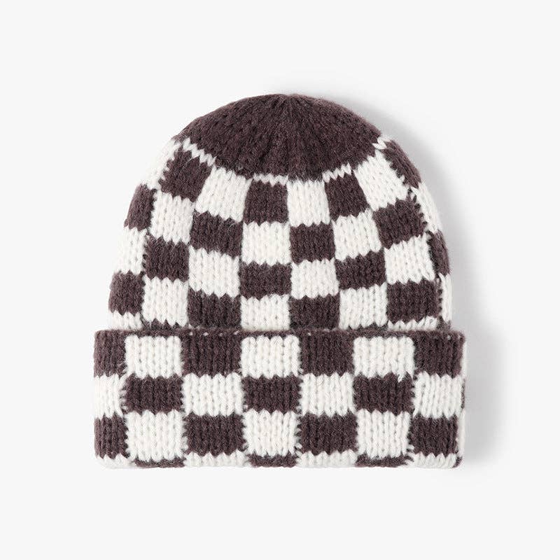 Dipped Shop - Wholesale Beanie - Women's - Plaid Contrast Color Warm Knit Beanie DPKB30196