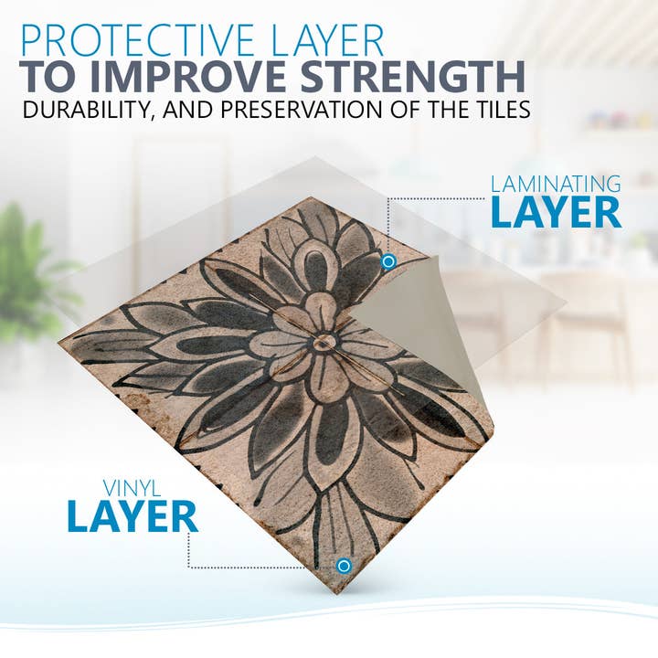 Mi Alma LLC - Wholesale Wall Tile - Floral Vintage Retro Brown Design Tile Stickers Decorative DIY Home Tiles Model - R15011