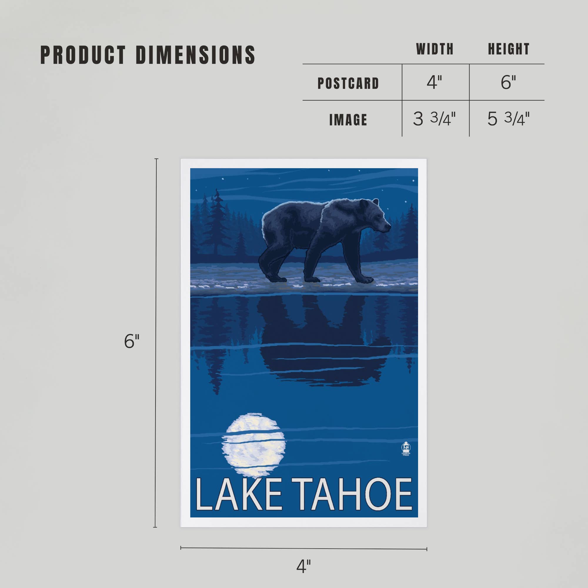 Lantern Press - Vendita all'ingrosso Cartoline - CARTOLINE PREMIUM Lake Tahoe, California, orso di notte4