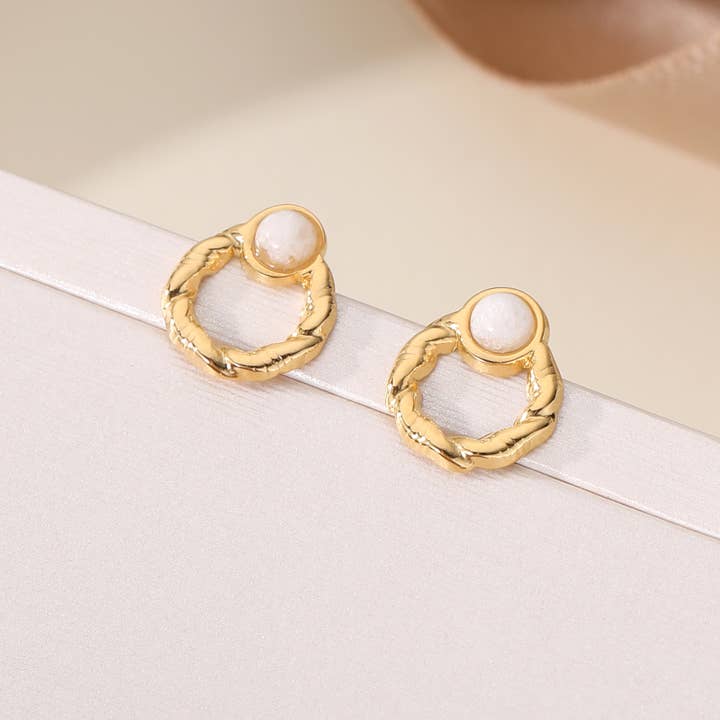 Lovelika - Wholesale Stud/Post Earrings - Mini golden beaded hoops. - Amber