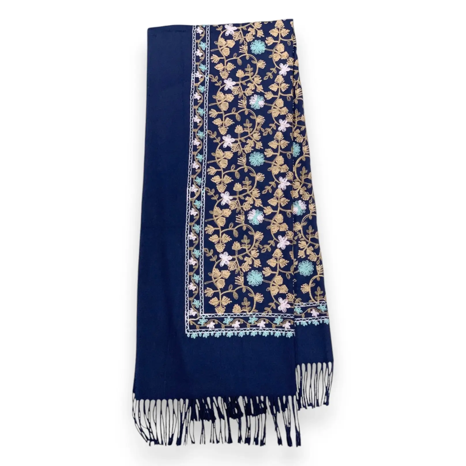 London Scarves - Wholesale Scarf - Women's - Embroidery flower print on blank canvas with tassels  8