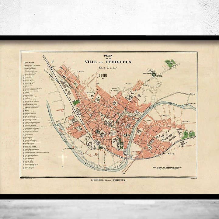 Old Map of Perigueux France 1920 Vintage map | Vintage Map Wall Art Print for wholesale by OldCityPrints - Old Maps and Posters