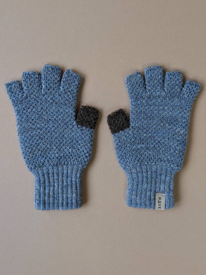 British Wool Fingerless Gloves | Blue Melange for wholesale by ROVE Knitwear