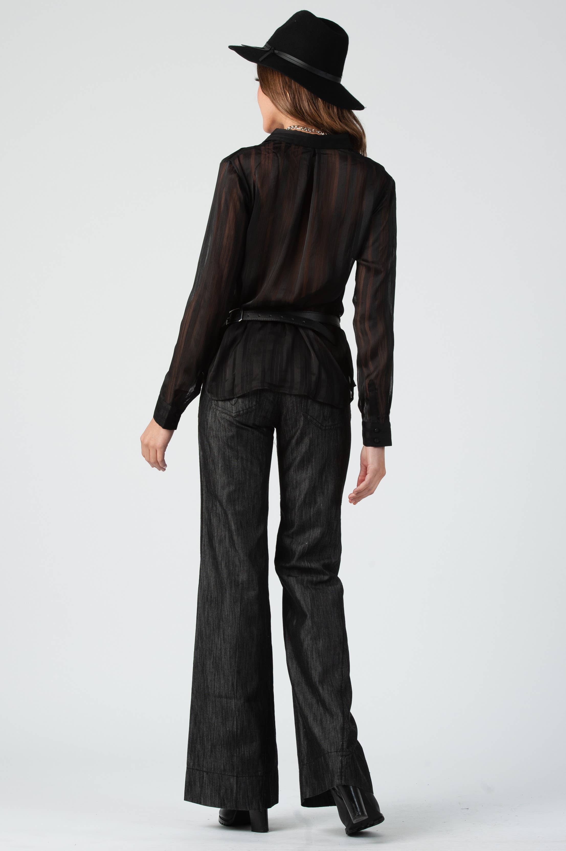 Lucca Couture - Wholesale Blouse - Women's - Sheer Shadow stripe Fuschia Blouse3