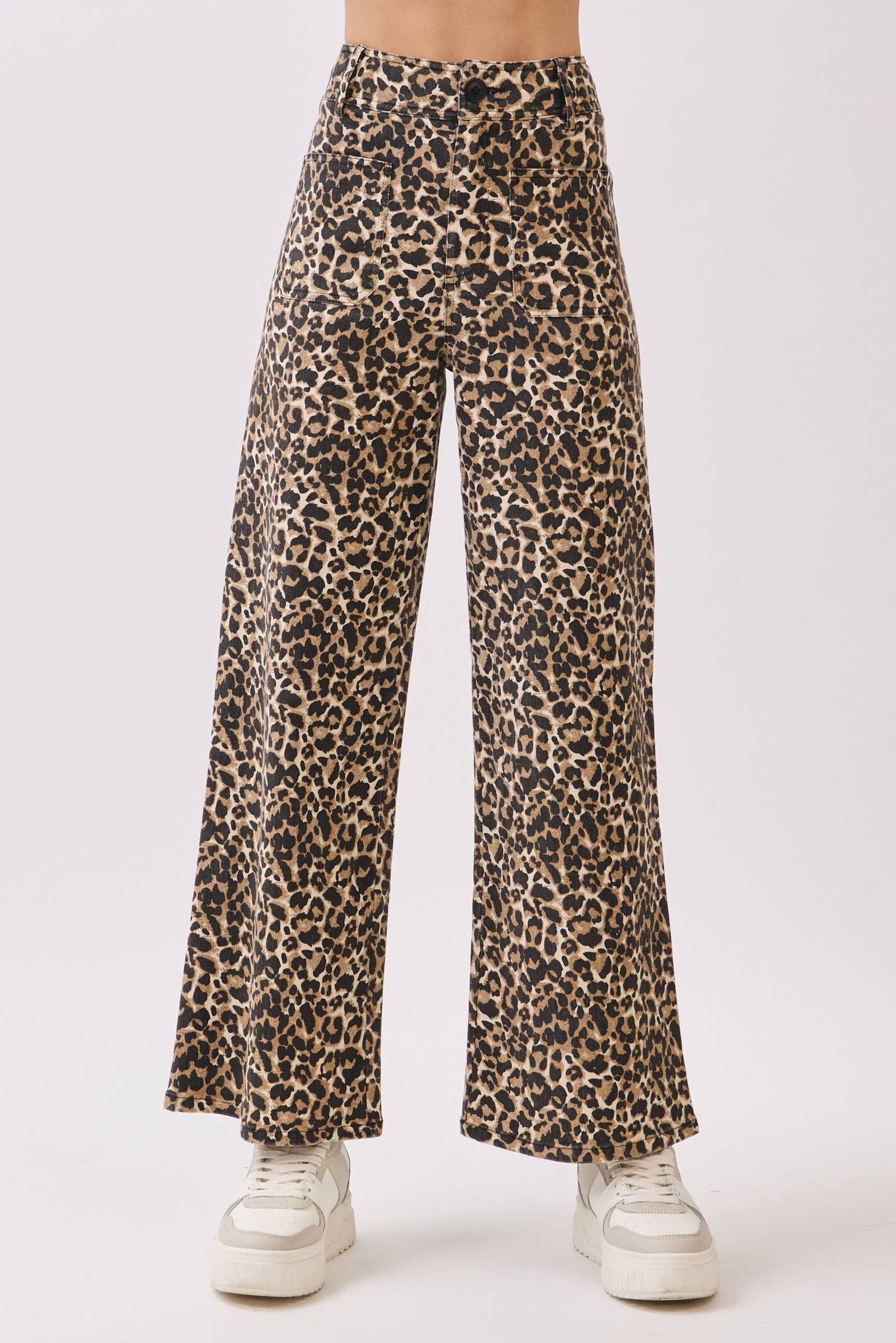 BROWN Stretch Twill Leopard Wide Leg Pants for wholesale on Faire13