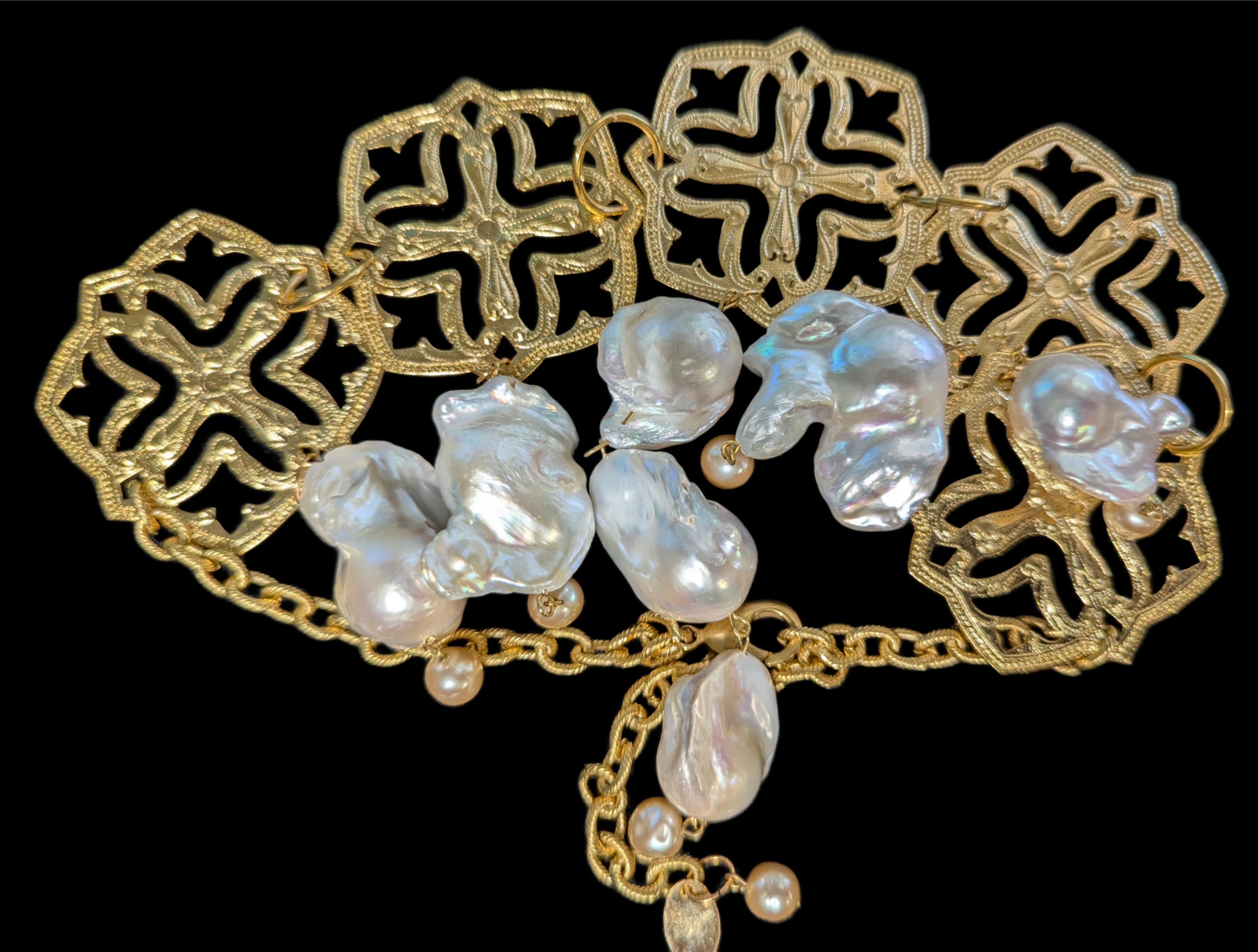 Gay Isber Designs - Wholesale Bib Necklace - One-of-a-Kind Asian-Themed 24K Gold-Plated Necklace with Giant Baroque Pearls - Designed by Award-Winning Artist Sugar Gay Isber9