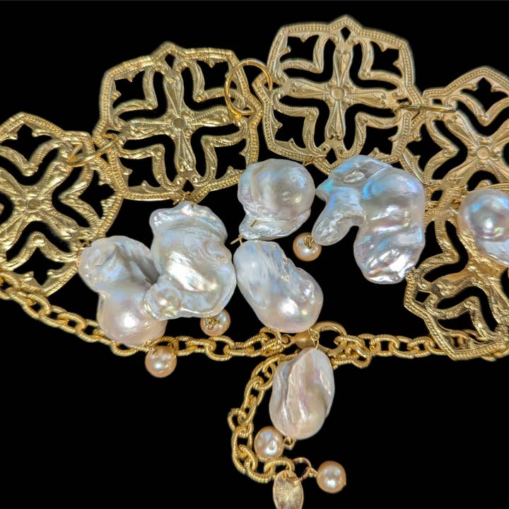 Gay Isber Designs - Wholesale Bib Necklace - One-of-a-Kind Asian-Themed 24K Gold-Plated Necklace with Giant Baroque Pearls - Designed by Award-Winning Artist Sugar Gay Isber9