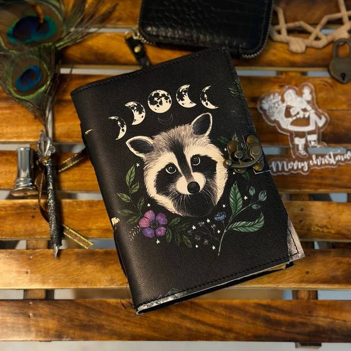 MNM HANDICRAFTS - Wholesale Journal/Diary - Racoon Moon Phase Leather Journal Gothic Book of Spells4
