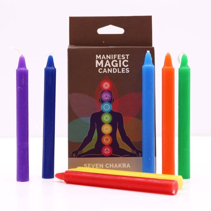 Cardshouse - Wholesale Tapered Candle/Candlestick - Seven Chakra Manifest Candles (pack of 7) Ancient Wisdom0