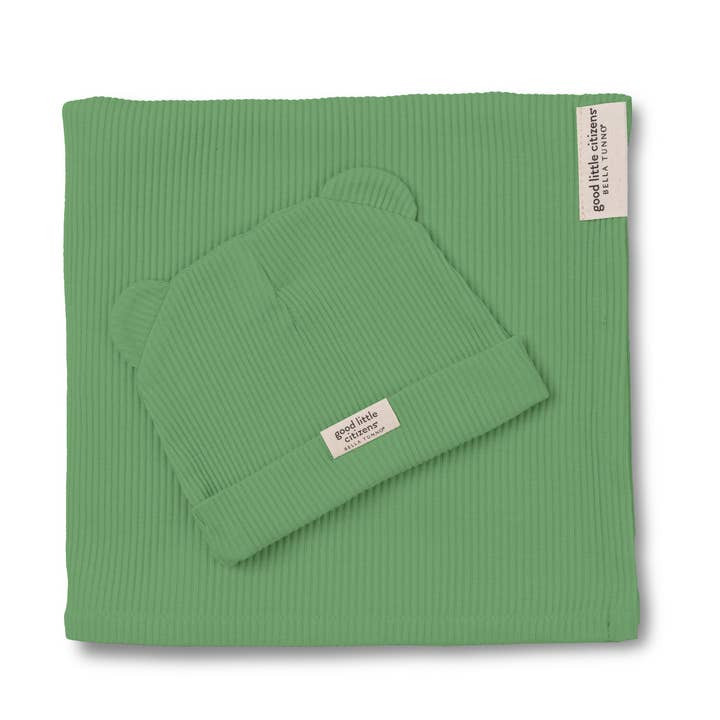 Sea Foam Rib Swaddle & Beanie Set for wholesale by Bella Tunno