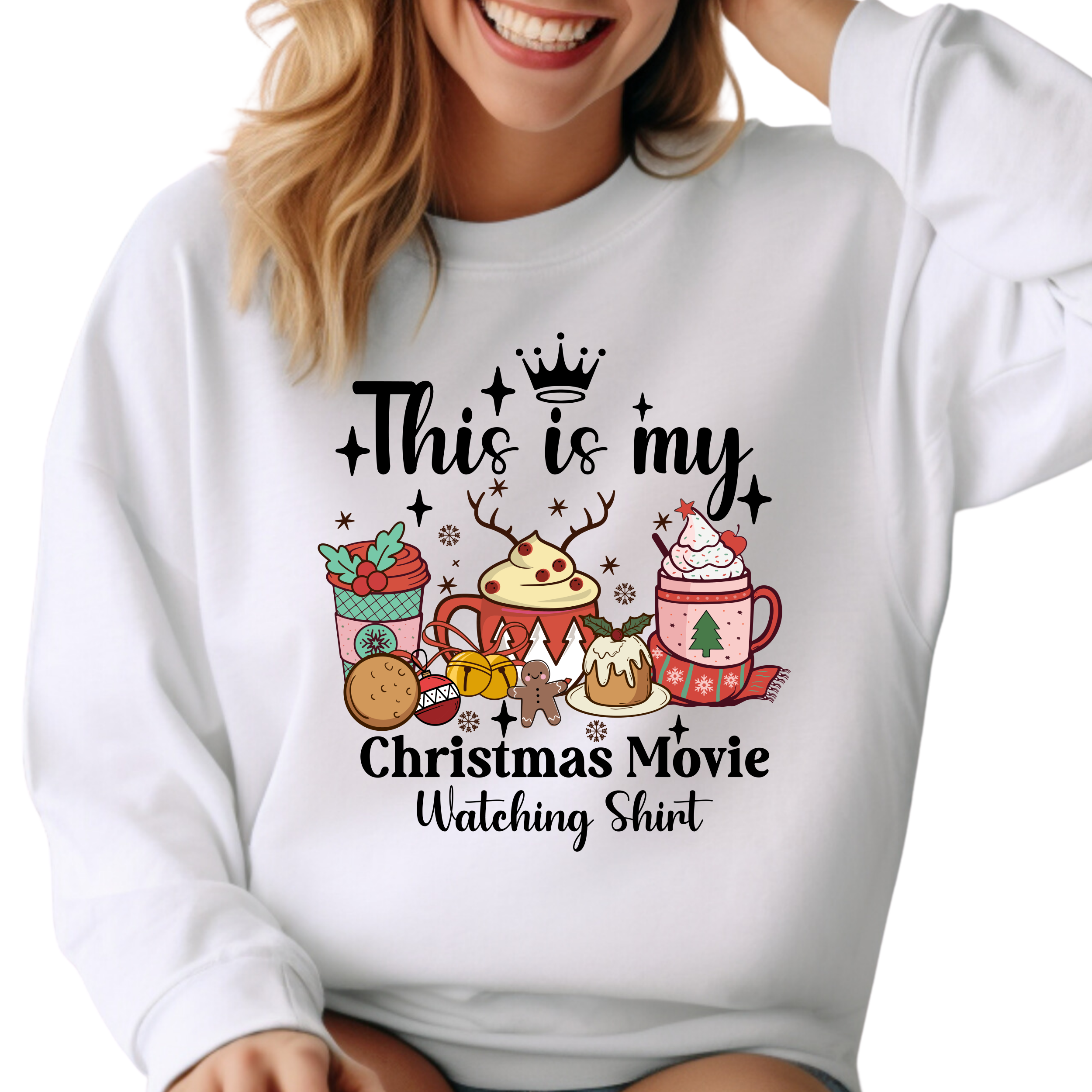 Epic Life  - Designed – wholesale Sweatshirt med tryck - Dam – Detta är min julfilmtittarskjorta | Mysig semestertopp | Julklapp till filmälskare | Festlig familjekväll | Hot Cocoa Tee0