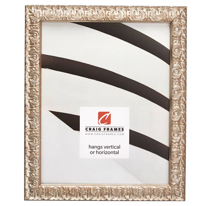 Cadre photo 8,5 x 11, Versailles orné en argent, assemblé pour la vente par Craig Frames