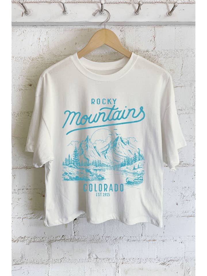 Rustee Clothing - Wholesale Screen Printed T-Shirt - Women's - ROCKY MOUNTAINS COLORADO GRAPHIC LONG CROP TOP 7