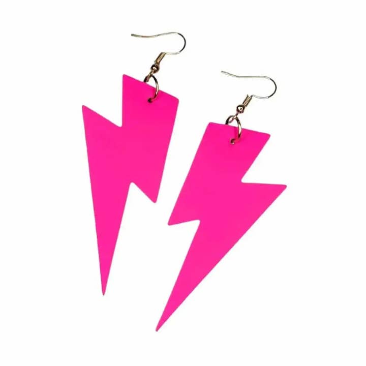Pendientes grandes tipo relámpago de corcho rosa neón para venta al por mayor de Trend Tonic Ltd