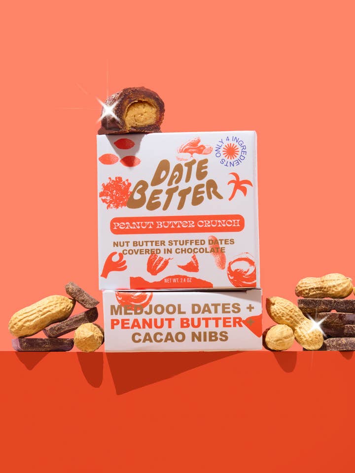 Peanut Butter Crunch- chocolate covered dates for wholesale by Date Better Snacks