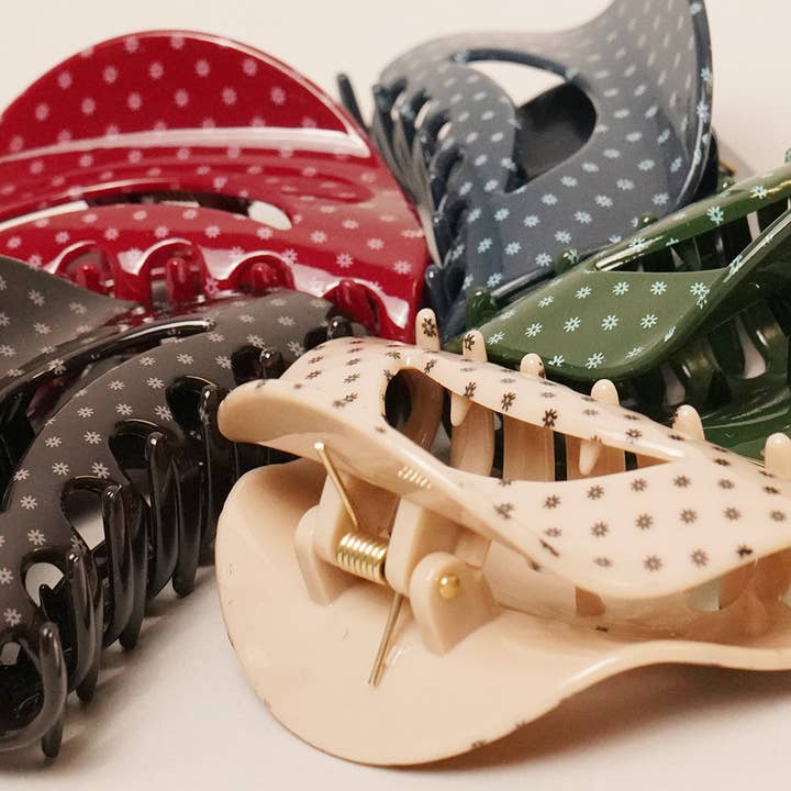 Fashion City - Wholesale Hair Clip - Women's - Acrylic Polka Dot Semi Circle Hair Clip