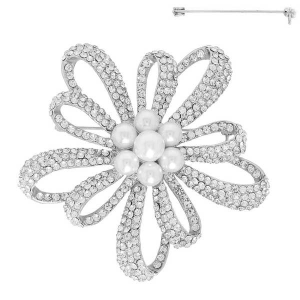 anbfashion - Wholesale Brooch - VINTAGE FLORAL CRYSTAL RHINESTONE BROOCH PIN P135402