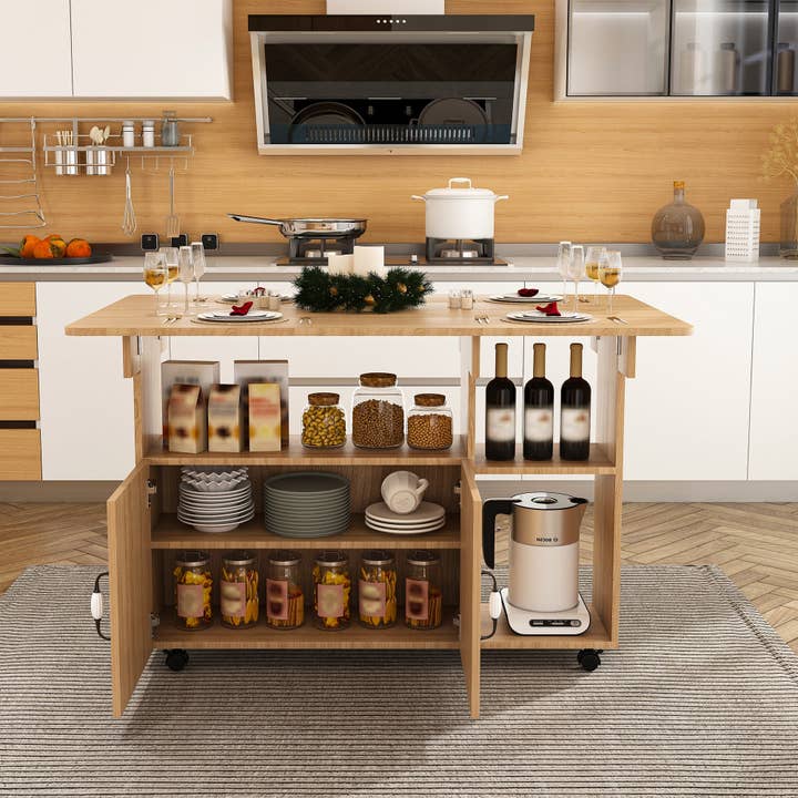 39F Inc. - Wholesale Side Table - Multi-Functional Folding Table with Storage Shelves and Wheels, 47 Inch Foldable Dining Table for Small Spaces, Compact Desk for Kitchen, Dorm, Office7