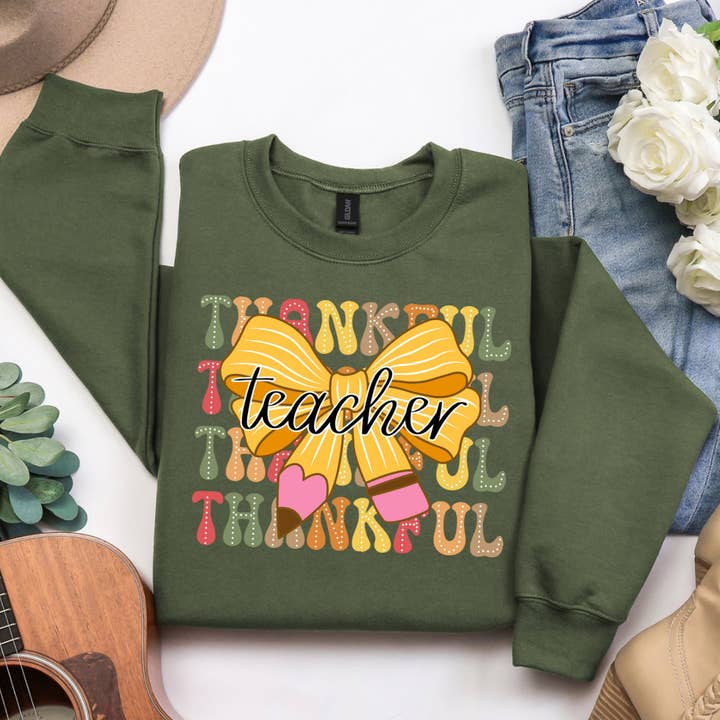 Thankful teacher pencil sweatshirt for wholesale by Pecan Creek Designs