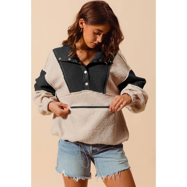 IVE - Vendita all'ingrosso Felpa - Donna - PULLOVER AMPIO IN PELLICCIA SHERPA A BLOCCHI DI COLORE8