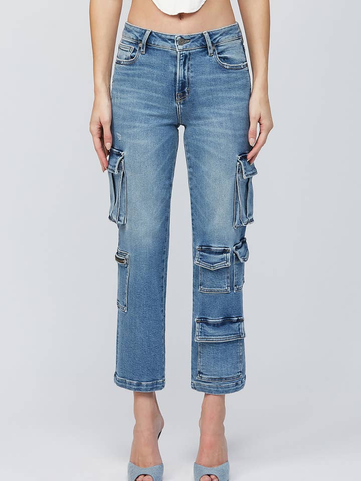 Jean droit décontracté de 27 po à entrejambe mi-foncé pour la vente par Hidden Jeans