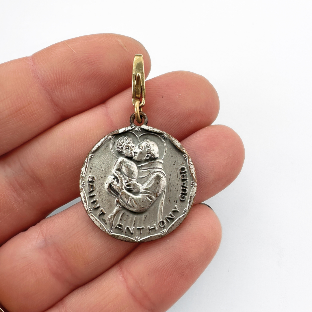 Lulu’s Petals - Wholesale Individual Charm/Pendant - Vintage aged silver Saint Anthony/ Christopher circular charm pendant2