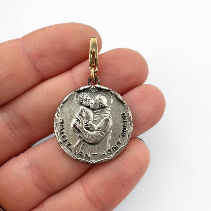 Lulu’s Petals - Wholesale Individual Charm/Pendant - Vintage aged silver Saint Anthony/ Christopher circular charm pendant2