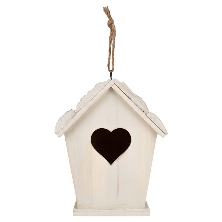 Heart Cutout White 10 x 8.5 Fir Wood Hanging Bird House for wholesale by DEMDACO