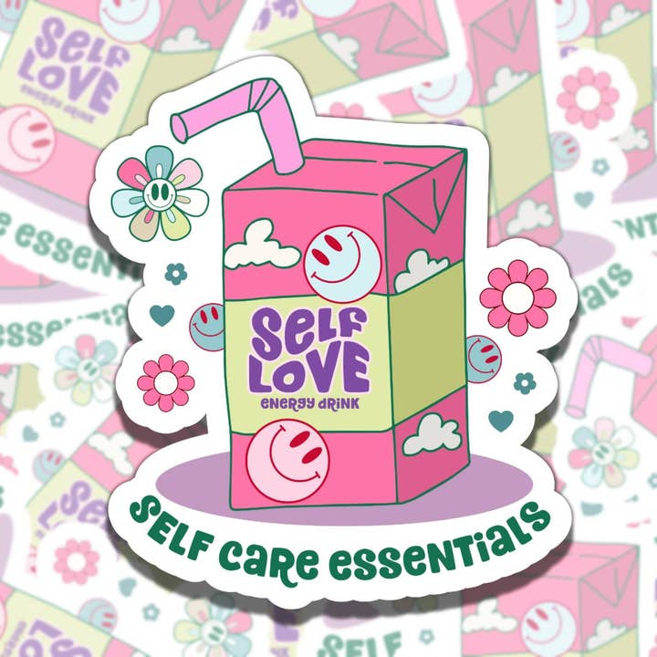 Essentiels de soins personnels Boîte à jus mignonne et colorée pour la vente par Sticky Sadness Designs