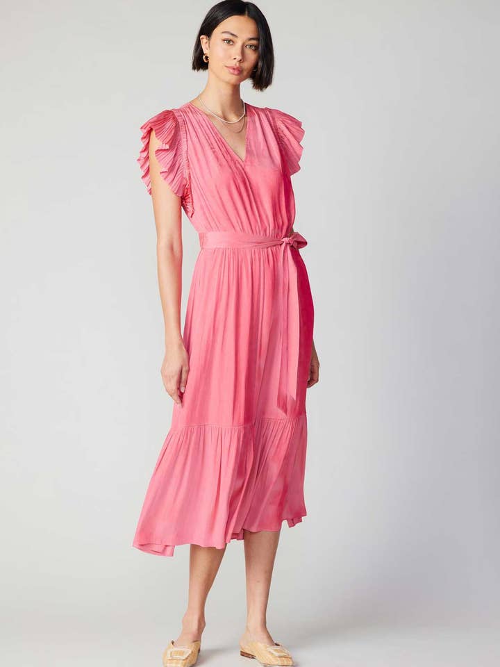 Fluttered Sleeve V-neck Midi Dress for wholesale by Current Air