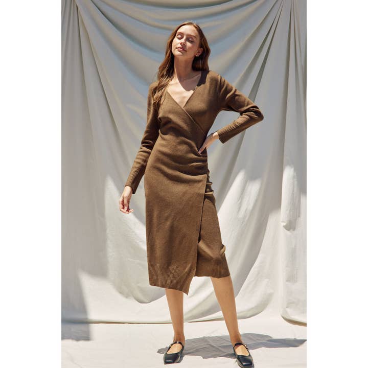 Dress Forum - Wholesale Knit Sweater - Women's - Surplice Ruched Side Midi Knit Dress7