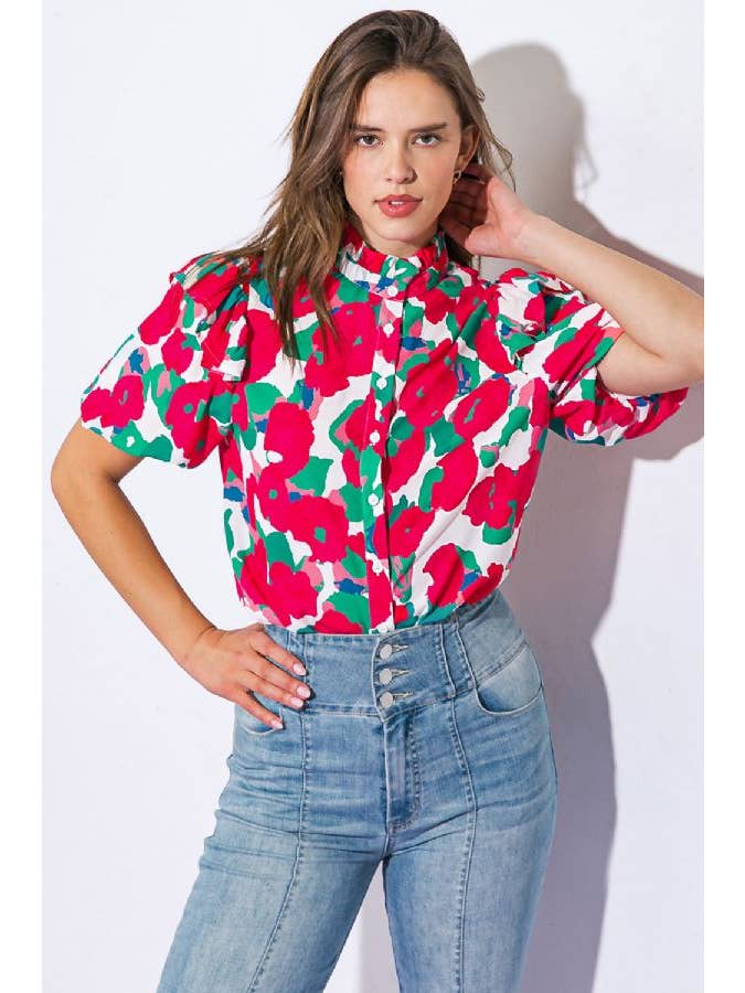 IVORY A printed woven top-IT12152 for wholesale on Faire