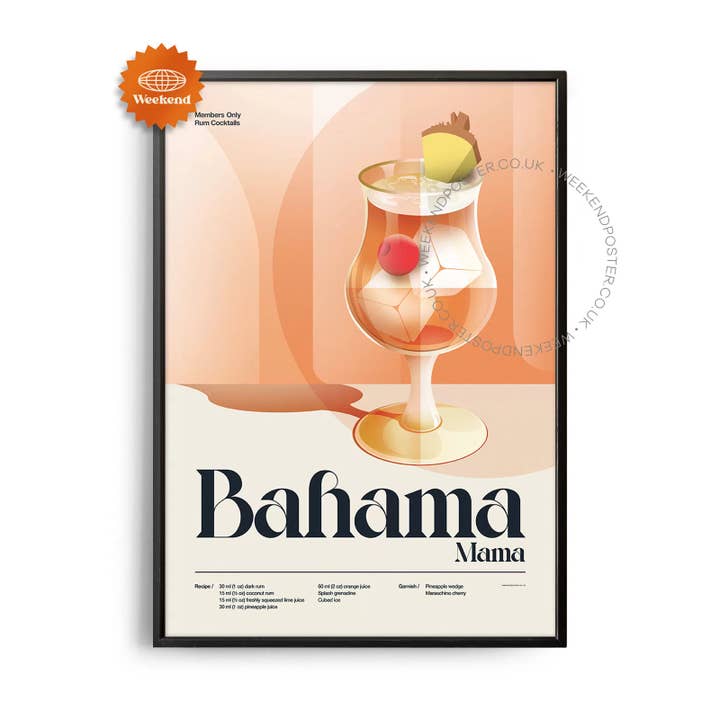 Mid-Century Retro Bahama Mama Cocktail Poster voor wholesale door Weekend Concept