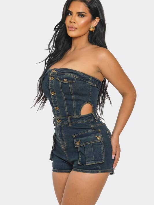 TUTINA TUBOLARE IN DENIM VINTAGE CON TASCA 3D per la vendita all'ingrosso da parte di DIOSA