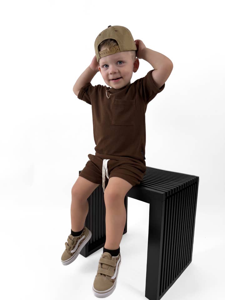 Remi + Rae Co. - Wholesale Shorts - Kids - BAMBOO WAFFLE SHORTS - UMBER1