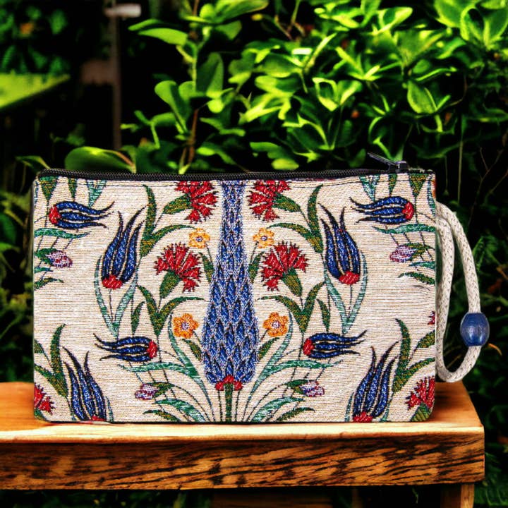 Auténtico bolso de mano de tela kilim con diseño de tulipanes