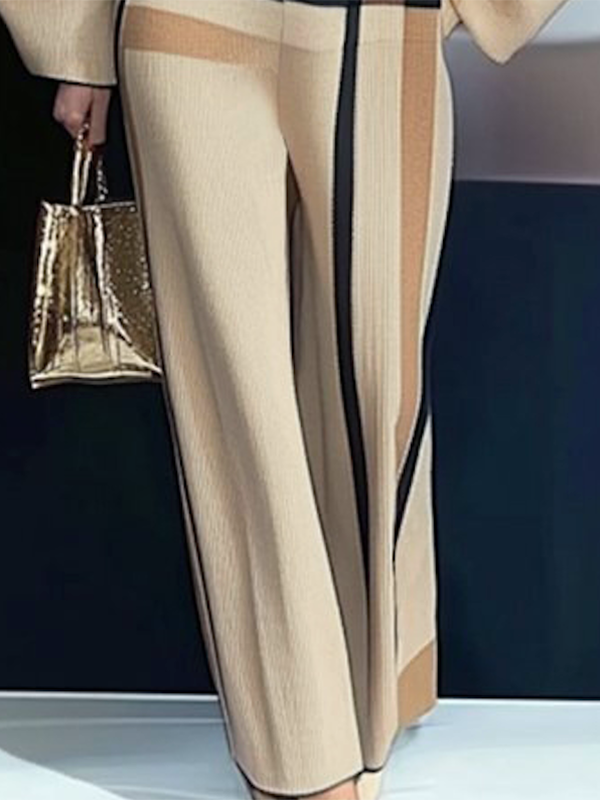 KHAKI Loose Wide Leg Striped Casual Pants Bottoms Trousers for wholesale on Faire4