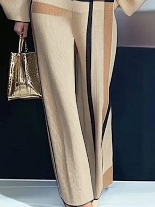 KHAKI Loose Wide Leg Striped Casual Pants Bottoms Trousers for wholesale on Faire4