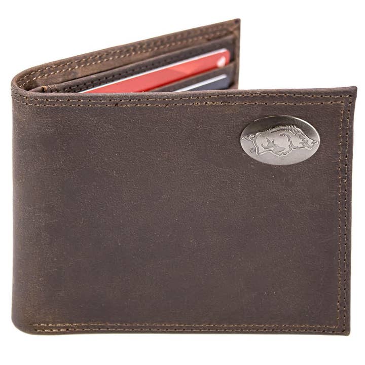 Arkansas Razorbacks Men's Collegiate Bifold Leather Wallet. for wholesale by Zep-Pro